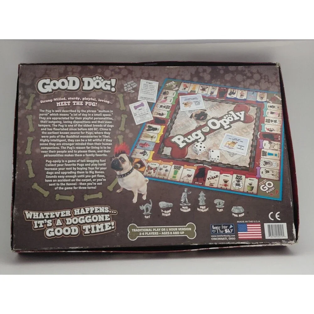Pugopoly Monopoly Pug Dog Board Game Late for the Sky Complete